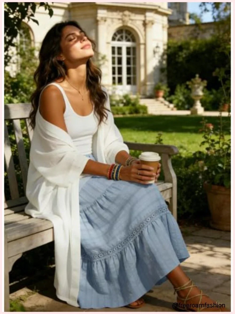Boho Tiered Maxi Skirt High Waisted Cotton Crochet Lace A-Line Flowy Beach